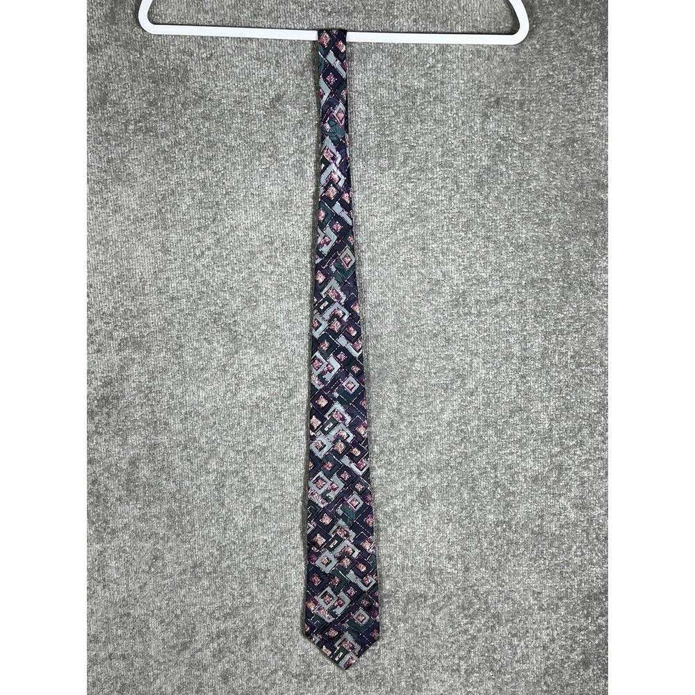 Harve Benard By Benard‎ Holtzman SILK Tie Abstract Geometric Green Purple Pointe